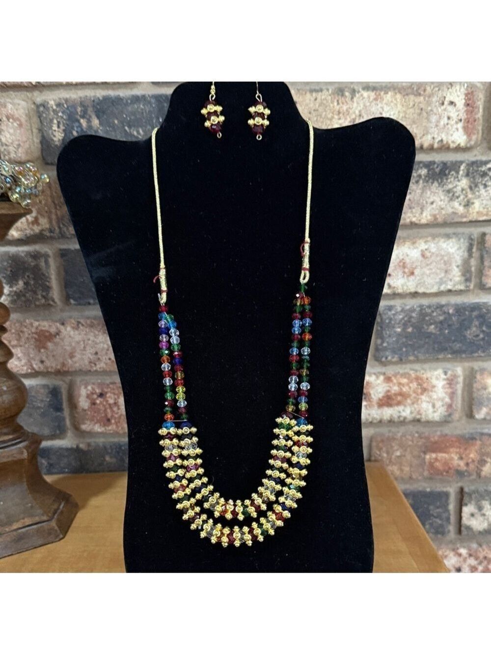 Artisan Colorful Glass Hand Beaded 2 Tiered Necklace and Earring set
